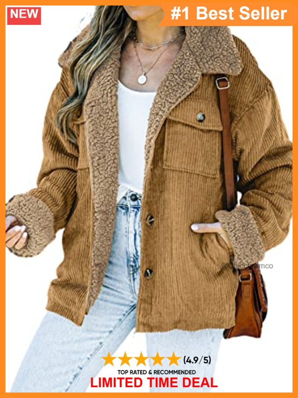 Corduroy Sherpa Lined Jacket Warm Fleece Winter Coat Button Down